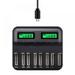 8 Slot Battery Charger Intelligent for AA AAA SC C D able 8-Bay Smart with Automatic LCD Display Fast Rechargeable