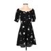 Feathers Casual Dress - Mini Boatneck Short sleeves: Black Print Dresses - Women's Size Small