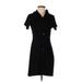 Jones New York Casual Dress - Shirtdress Collared Short sleeves: Black Print Dresses - Women's Size Small Petite