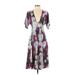 The Odells Casual Dress - Midi V-Neck Short sleeves: Burgundy Floral Dresses - Women's Size X-Small Petite