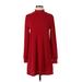 BCBGeneration Casual Dress - Mini High Neck Long sleeves: Red Print Dresses - Women's Size X-Small