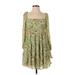 Lush Casual Dress - Mini Square Long sleeves: Green Print Dresses - Women's Size Small