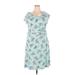 Lands' End Casual Dress - A-Line Scoop Neck Short sleeves: Blue Print Dresses - Women's Size 2X