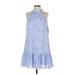 Eliza J Casual Dress - Mini High Neck Sleeveless: Blue Print Dresses - Women's Size 4