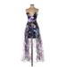 Bebe Casual Dress - A-Line Plunge Sleeveless: Purple Print Dresses - Women's Size 4 Petite