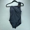 Michael Kors Swim | Michael Kors Swimsuit 10 Black One Shoulder 1 Pc Bathing Suit Gold Logo Ring | Color: Black | Size: 10