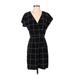 Banana Republic Factory Store Casual Dress - Mini V-Neck Short sleeves: Black Grid Dresses - Women's Size 2