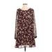 Astr Casual Dress - Shift Scoop Neck Long sleeves: Burgundy Floral Dresses - Women's Size Medium