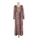 Promesa U.S.A. Casual Dress - Maxi Plunge Long Sleeve: Burgundy Paisley Dresses - Women's Size Small