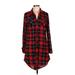 White Mark Casual Dress - Shirtdress Collared Long sleeves: Red Print Dresses - Women's Size Large