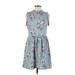 Xhilaration Casual Dress - A-Line Mock Sleeveless: Blue Floral Dresses - Women's Size Medium