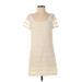 Staring at Stars Cocktail Dress - Shift Scoop Neck Short sleeves: Ivory Solid Dresses - Women's Size Small