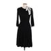 NANETTE Nanette Lepore Casual Dress - A-Line High Neck 3/4 sleeves: Black Print Dresses - Women's Size Large