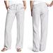 Athleta Pants & Jumpsuits | Athleta Cabo Linen Pants Sz 14 Straight Leg White Gray Stripe Beachy 708293 | Color: White | Size: 14