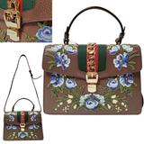 Gucci Bags | Gucci Bag 431665 Sylvie Embroidered Top Handle Brown Leather Shoulder Strap | Color: Brown | Size: Os
