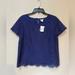 J. Crew Tops | J. Crew Women’s Navy Blue Crochet Floral Short Sleeve Blouse Size 10 Nwt | Color: Blue | Size: 10