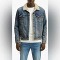 Levi's Jackets & Coats | Levi's Men's Relaxed Fit Heavy Duty Button Front Sherpa Trucker Jacket - Size M | Color: Blue/Cream | Size: M