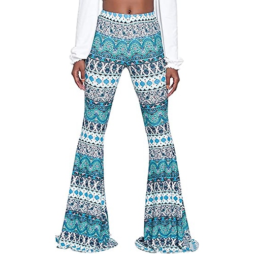 Hippie Retro Vintage Boho 1970er Disko Hose Glockenhose Hose mit weitem Bein Yoga-Hose Damen Kostüm Jahrgang Cosplay Hosen Schlager Outfit Image