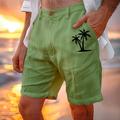 Herren Shorts Leinen Shorts Sommer Shorts Strand Shorts Kordelzug elastische Taille Print Kokosnussbaum Komfort Shorts Alltag Urlaub Strand 30% Leinen Urlaubsmode Armeegrün Weiß