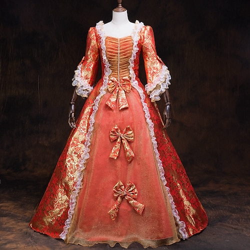 Rokoko Viktorianisch Renaissance Bodenlang Kleid Partykostüm Maskerade Übergröße Normal Puffärmel / Ballon Trompetenärmel Prinzessin Übergrössen Spitze Tüll Vintage Ballkleid Quadrathals Kostüm Damen Image