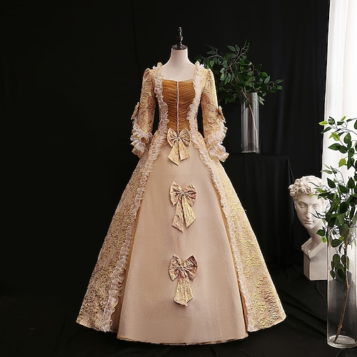 Rokoko Viktorianisch Renaissance Bodenlang Kleid Partykostüm Maskerade Übergröße Normal Puffärmel / Ballon Trompetenärmel Prinzessin Übergrössen Spitze Tüll Vintage Ballkleid Quadrathals Kostüm Damen Image