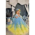 Robes de demoiselle d'honneur en tulle à volants et plumes magnifique robe bleue et jaune robe