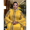 Robe Dashiki brodée de diamants pour femmes col élégant robe africaine avec écharpe haute qualité