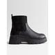 New Look Wide Fit Black Leather-Look Chunky Boots