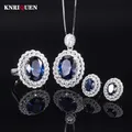 Vintage 100% 925 Sterling Silver Oval Sapphire Lab Diamond Pendant Necklace Rings Earrings Gemstone