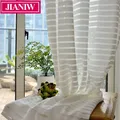 JIANIW Semi Lace White Striped Sheer Curtains Tulle Voile Panel Window Curtain for Living Room