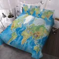 World Map Design Bedding Set Decorative 3 Piece Duvet Cover with 2 Pillow Shams
