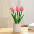 Simulation Tulip Pink Yellow Artificial Flowers Potted Fake Plastic Plants For Home Desktop Wedding