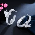 CWWZircons Shiny Micro Pave Cubic Zirconia Circle Round Cute Butterfly Hoop Earrings for Women New