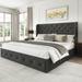 Winston Porter Platform Bed Frame w/ 4 Storage Drawers & Wingback Tufted Headboard Upholstered/Metal in Gray | 47.2 H x 77.2 W x 87 D in | Wayfair
