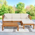 Latitude Run® Imery 4 - Person Outdoor Seating Group w/ Cushions Wood/Natural Hardwoods in Brown/White | 28.8 H x 25.5 W x 25.5 D in | Wayfair