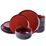 Ceramic Dinnerware Sets,12-Piece Plates,Handmade Reactive Glaze Dishes Set,Chip Resistant and Scratch Resistant Oven&Dishwasher