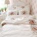 Farmhouse Bedding Duvet Cover Set Elegant and Shabby Vintage Rose Floral Lace and Ruffle Bedskirt 100% Cotton,Queen 4-Pieces