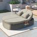 Outdoor Sun Bed Patio 2-Person Daybed with Cushions & Pillows, Rattan Garden Double Reclining Chaise Lounge, Gray