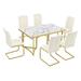 7-Piece Dining Table Set with Marble Sticker Tabletop and Metal Legs