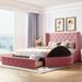 Queen Size Velvet Upholstered Platform Bed Storage Bed With Wingback Headboard and 1 Big Drawer,2 Side Storage Stool