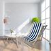 Dark Blue Broad Stripe Folding Chaise Lounge Natural Populus Wood Beach Sling Chair Adjustable Backrest Reclining Lounger