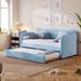 Twin Size Upholstered Daybed Sofa Bed With Trundle Bed And Wood Slat,Solid Construction,No Box Spring Needed