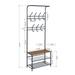 Clothes Rack Heavy Duty Metal Garment Rack Small Entryway Bench with Bottom Shelves for Bathroom Drying Rack, Walnut+Black