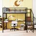 Full Size Metal Loft Bed with Desk and Metal Grid, Stylish Metal Frame Bed with Lateral Storage Ladder and Wardrobe