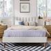 Cream Upholstered Full Platform Bed, Vertical Channel Tufted Headboard