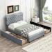 Full Size PU Leather Upholstered Platform Bed w/ 4 Storage Drawers, Solid Wooden Bed Frame w/Tufting Headboard, Easy to Assemble