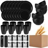 64 Pcs Wheat Straw Dinnerware Sets Flatware Unbreakable Plates & Bowls Sets Tableware Set Kitchen Microwave Dishwasher Safe Bowl