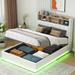 Full Size Upholstered Platform Bed with Double Storage PU Headboard, Hydraulic Storage System, LED Lights & USB Charger