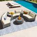 6 - Person Outdoor Fan-Shaped Sofa Set, Patio Rattan Suit Combination with Cushions & Table, for Porch Lawn Garden Backyard