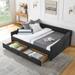 Queen Size Upholstered Tufted Daybed Sofa Bed With Drawers With Button on Back and Copper Nail on Arms